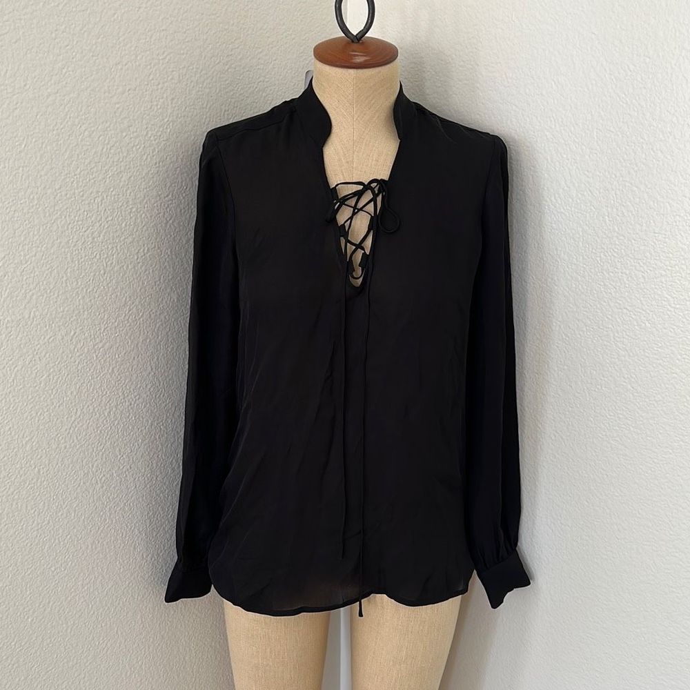 L’Agence Lace-Up Sheer Blouse Black Size S